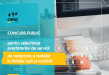 CNPAC anunță concurs public pentru selectarea prestatorilor de servicii de redactare a textelor în limbile rusă și română Servicii redactare