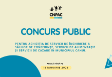 CNPAC anunță concurs public pentru achiziția de servicii de închiriere a sălilor de conferințe, servicii de alimentație și servicii de cazare în municipiul Cahul