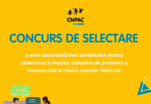 CNPAC anunță consurs de selectare a unui consultant/unei consultante pentru elaborarea și livrarea sesiunilor de prevenire a burnout-ului în rândul cadrelor didactice