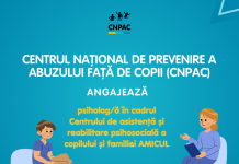 Centrul Național de Prevenire a Abuzului față de Copii (CNPAC) angajează psiholog/ă în cadrul Centrului de asistență și reabilitare psihosocială a copilului și familiei AMICUL