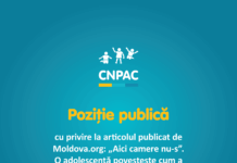 Poziția Centrului Național de Prevenire a Abuzului față de Copii (CNPAC) privind articolul publicat de Moldova.org: „Aici camere nu-s”. O adolescentă povestește cum a fost tratată într-un centru de plasament temporar